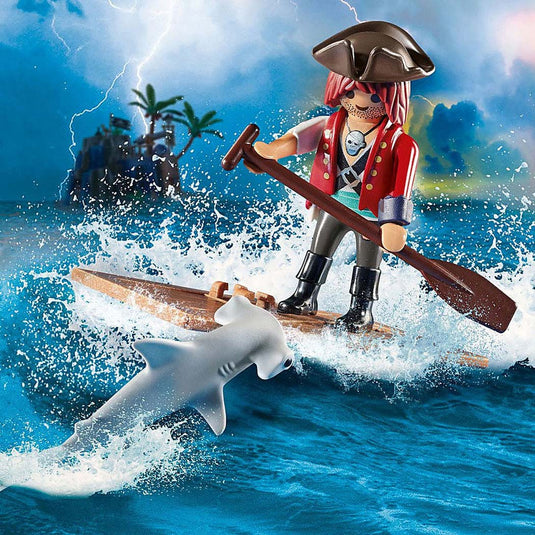Playmobil pirates piraat met vlot en hamerhaai - 70598