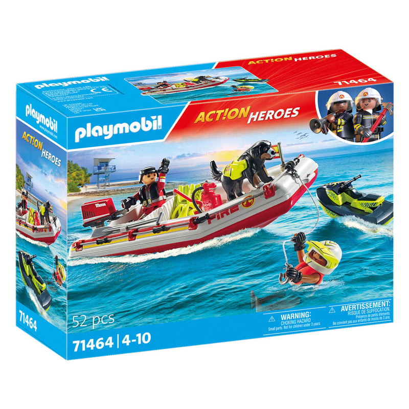 Load image into Gallery viewer, Playmobil action heroes brandweerboot met waterscooter - 71464
