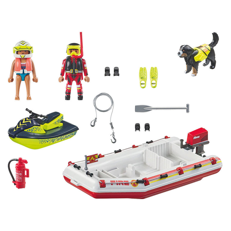 Load image into Gallery viewer, Playmobil action heroes brandweerboot met waterscooter - 71464

