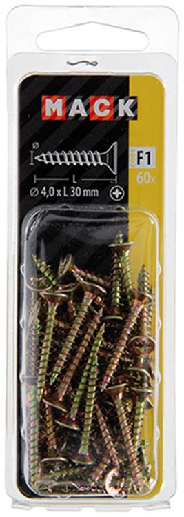 Load image into Gallery viewer, Mack 1017971 - spaanplaatschroef vz kop geelverz. 60st 4,0 x 30 mm | 5 stuks
