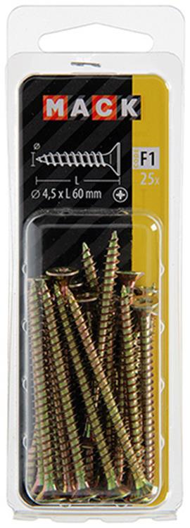 Mack 1017982 - spaanplaatschroef vz kop geelverz. 25st 4,5 x 60 mm | 5 stuks