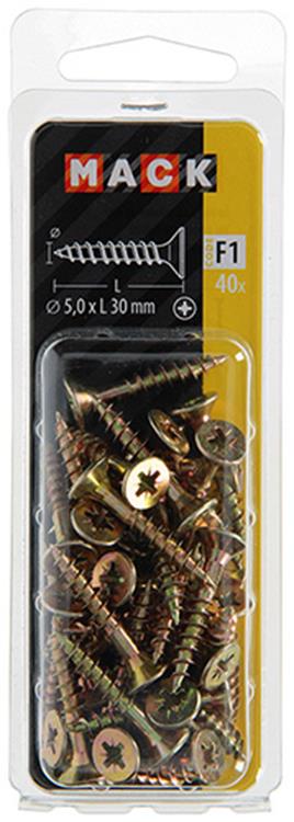 Load image into Gallery viewer, Mack 1017984 - spaanplaatschroef vz kop geelverz. 40st 5,0 x 30 mm | 5 stuks
