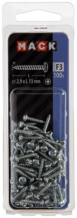 Mack 1018055 - zelftappende schroef cylkop verz.100 st 2,9 x 13 mm | 10 stuks