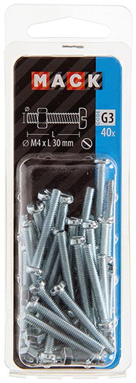 Load image into Gallery viewer, Mack 1018092 - metaalschroef cyl. kop + moer verz. 40 st m4 x 30 mm | 5 stuks
