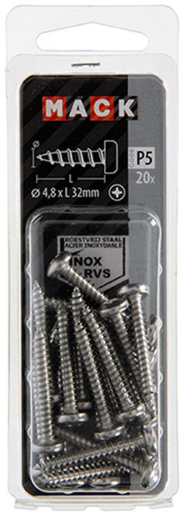 Load image into Gallery viewer, Mack 1020016 - zelftappende schroef cyl.kop a2 20 st 4,8 x 32 mm | 5 stuks
