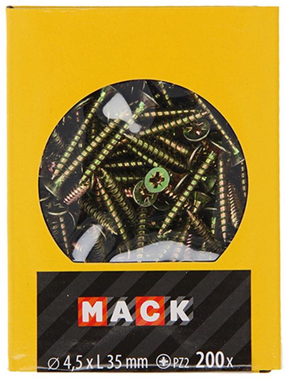 Load image into Gallery viewer, Mack 1020103 - spaanplaatschroef vz kop geel vz 200 st 4,5 x 35 mm | 5 stuks
