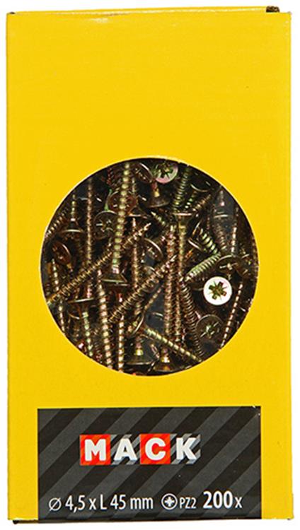 Load image into Gallery viewer, Mack 1020105 - spaanplaatschroef vz kop geel vz 200 st 4,5 x 45 mm | 3 stuks
