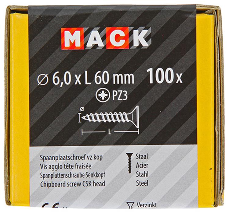 Afbeelding laden in galerijviewer, Mack 1020123 - spaanplaatschroef vz kop geel vz 100 st 6,0 x 60 mm | 2 stuks
