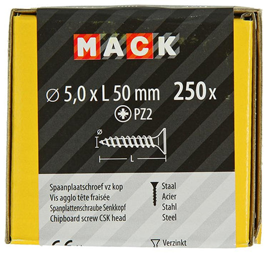 Mack 1020268 - spaanplaatschroef vz kop gvz 250 st 5,0 x 50 mm | 1 stuks