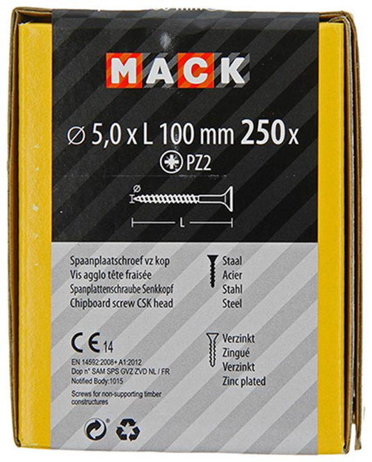 Mack 1020273 - spaanplaatschroef vz kop gvz 250 st 5,0 x 100 mm | 1 stuks