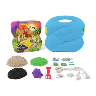 Kinetic sand - t-rex ontdekkingsset met 680 g speelzand, 5 multifunctionele fossielvormen en schep - in opbergdoos - sensorisch speelgoed