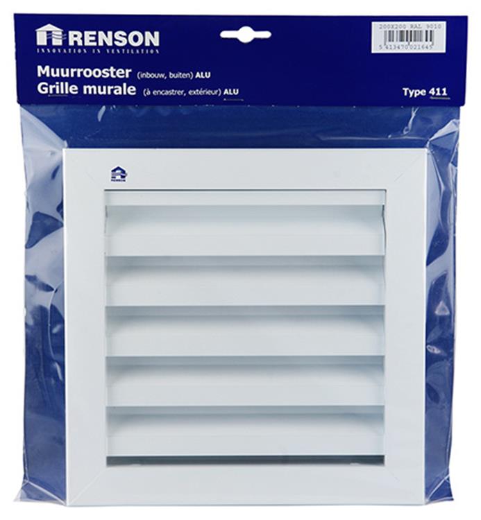 Afbeelding laden in galerijviewer, Renson 1006224 - muurrooster inbouw 411 alu ral 9010 200x200mm | 1 stuks
