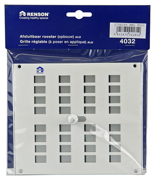 Renson 1006219 - regelbare rooster opb. 4032 alu ral 9010 175x150mm | 2 stuks