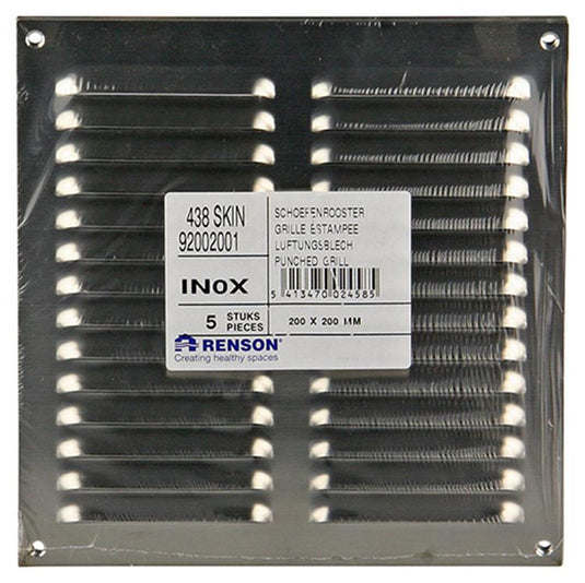 Renson 1006359 - schoepenrooster vlak 438 inox 200x200mm | 5 stuks