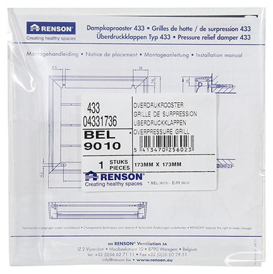 Renson 1013878 - lamellenrooster alu wit 433 173x173mm | 2 stuks