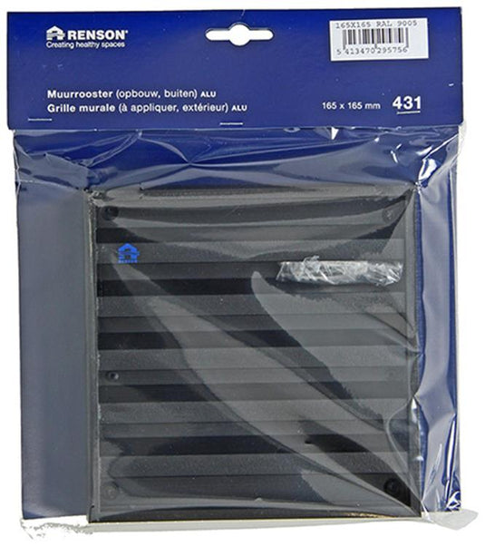Renson 1057988 - opbouwmuurrooster met gaas 431 (165x165) ral 9005 zwart | 2 stuks