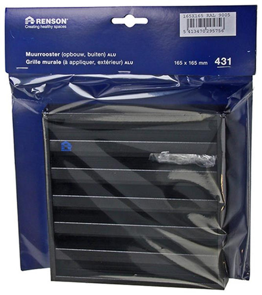 Renson 1057988 - opbouwmuurrooster met gaas 431 (165x165) ral 9005 zwart | 2 stuks