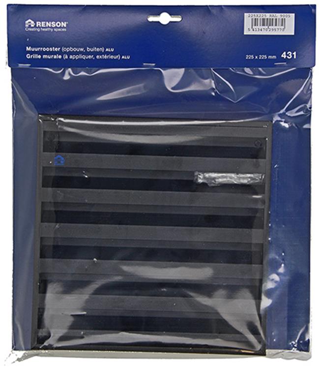 Load image into Gallery viewer, Renson 1057989 - opbouwmuurrooster met gaas 431 (225x225) ral 9005 zwart | 2 stuks
