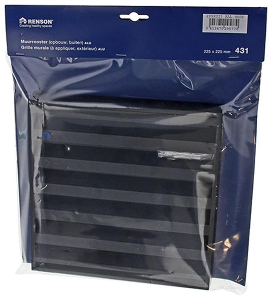Renson 1057989 - opbouwmuurrooster met gaas 431 (225x225) ral 9005 zwart | 2 stuks