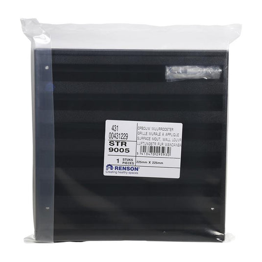 Renson 1058001 - opbouwmuurrooster met gaas 431 (225x225) str 9005 zwart | 2 stuks