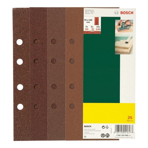Bosch accessoires 25-delige schuurbladenset 93 x 230 mm voor vlakschuurmachines, korrel 60,80,120,240 - 2607019499