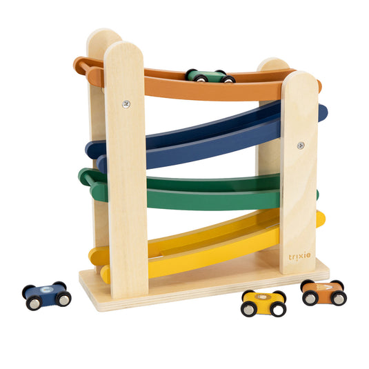 Trixie houten autobaan met 4 auto's