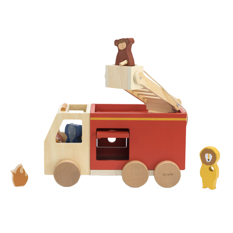 Afbeelding laden in galerijviewer, Trixie houten dieren brandweerwagen
