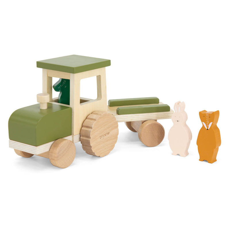 Load image into Gallery viewer, Trixie houten dieren tractor met trailer
