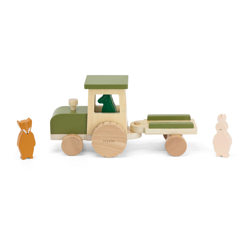 Load image into Gallery viewer, Trixie houten dieren tractor met trailer

