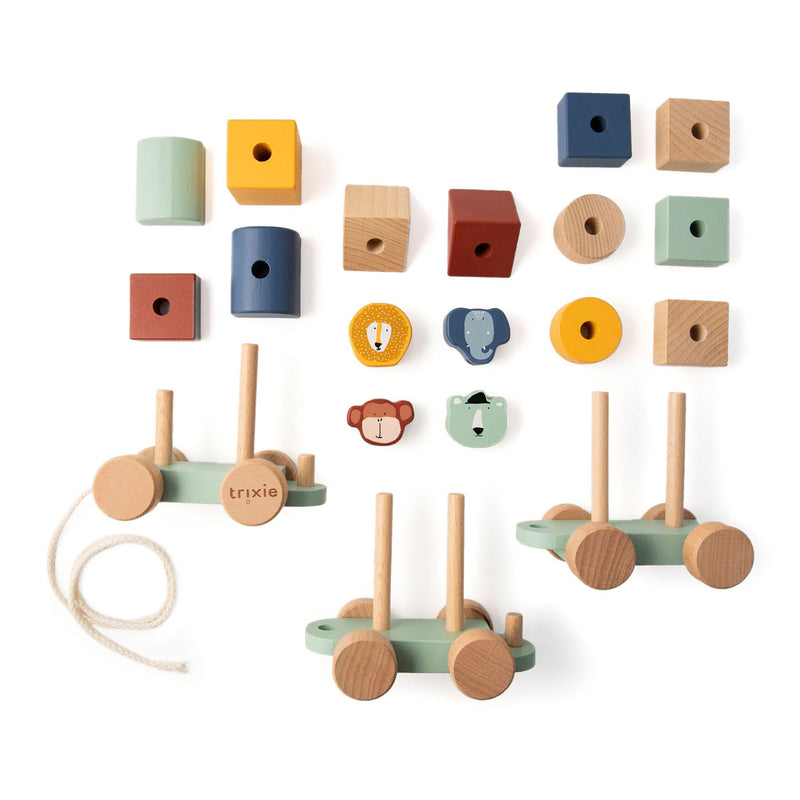 Load image into Gallery viewer, Trixie houten speelgoed - dieren trein - met bouwblokken - treinset met blokken - vanaf 1,5 jaar - voor jongens en meisjes - fsc
