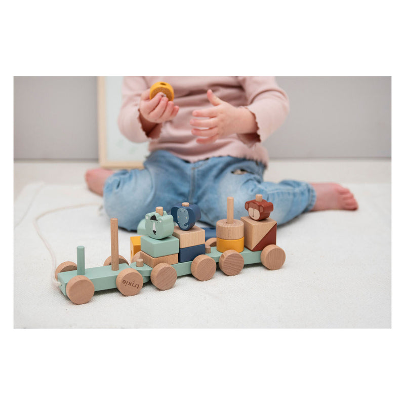 Load image into Gallery viewer, Trixie houten speelgoed - dieren trein - met bouwblokken - treinset met blokken - vanaf 1,5 jaar - voor jongens en meisjes - fsc
