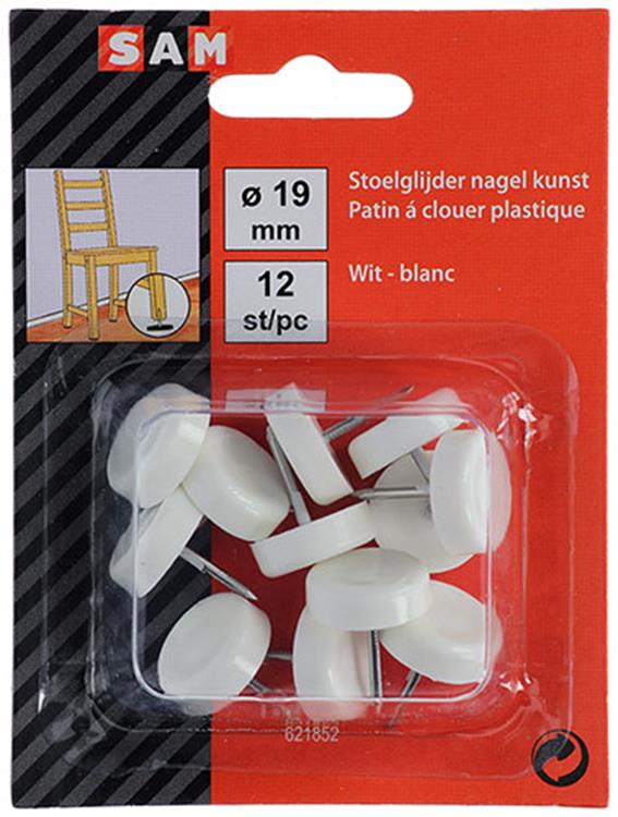 Load image into Gallery viewer, Mack 1047706 - stoelglijder nagel kunststof wit ø 19 mm 12 st pcs | 6 stuks
