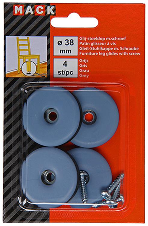 Load image into Gallery viewer, Mack 1047724 - glij-stoeldop met schroef grijs ø 38 mm 4 st pcs | 6 stuks
