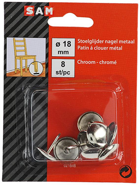 Mack 1047784 - stoelglijder nagel metaal chroom ø 18 mm 8 st pcs | 6 stuks