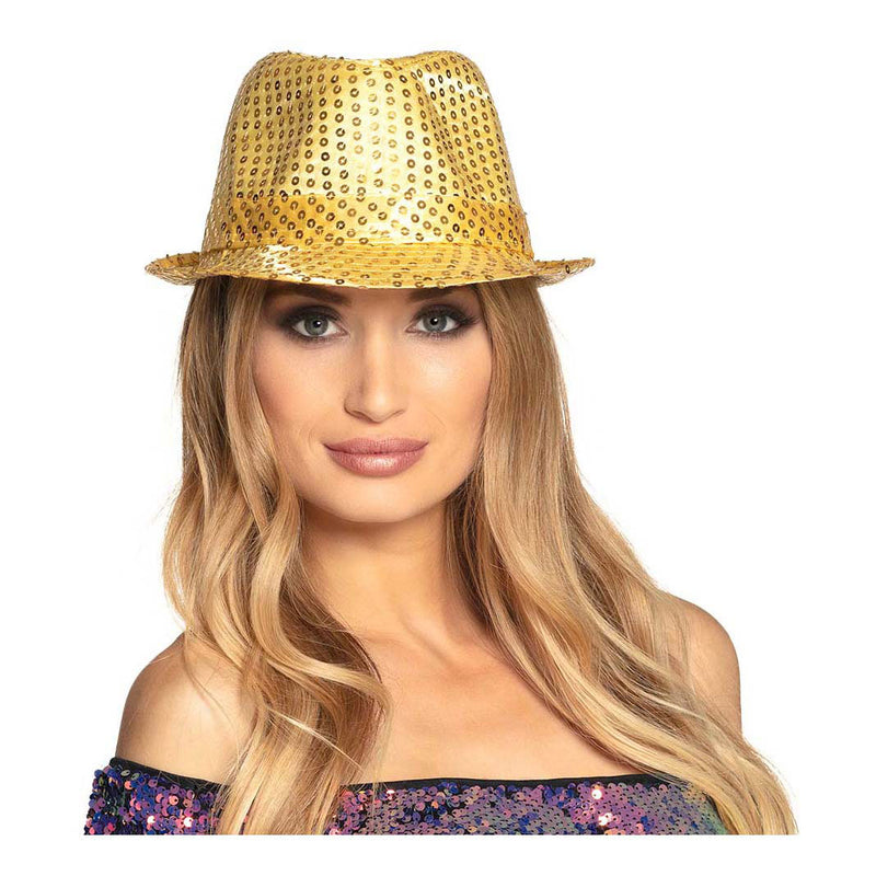 Load image into Gallery viewer, Boland hoed popster pailetten goud
