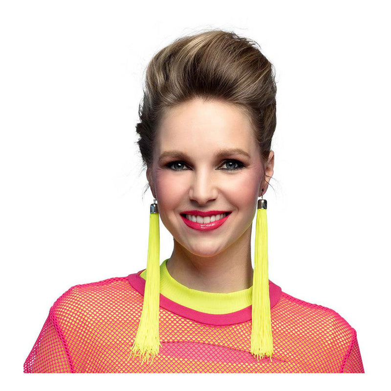 Load image into Gallery viewer, Boland oorbellen festival neon geel, 20cm
