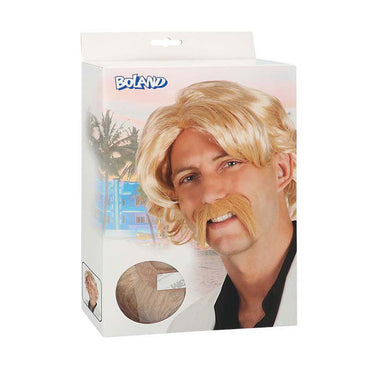 Boland blonde pruik met snor