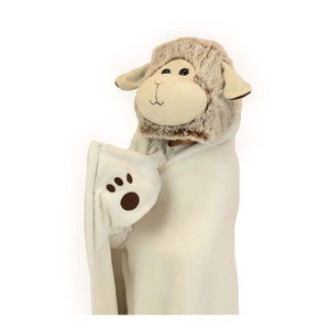 Noxxiez knuffeldeken met capuchon schaap, 130x100cm