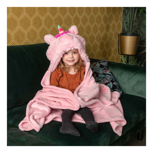 Noxxiez knuffeldeken met capuchon eenhoorn, 130x100cm