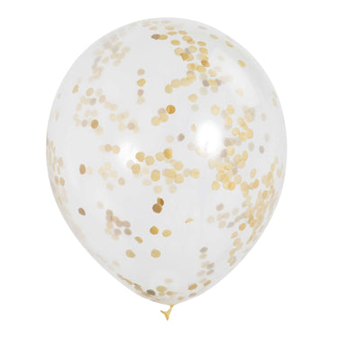 Haza witbaard confetti ballonnen goud, 6st.