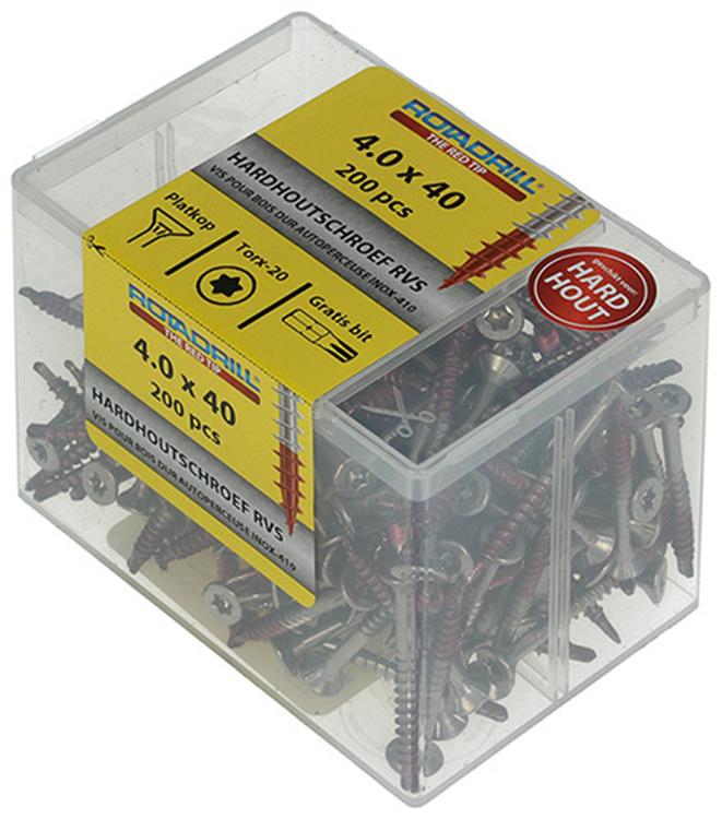 Load image into Gallery viewer, Rotadrill 1040035 - hardhoutschroef zelfb.sppls.rvs t20 4.0x40mm (200) | 4 stuks

