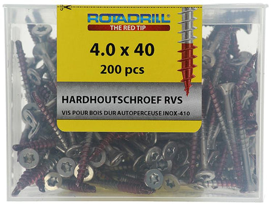 Rotadrill 1040035 - hardhoutschroef zelfb.sppls.rvs t20 4.0x40mm (200) | 4 stuks