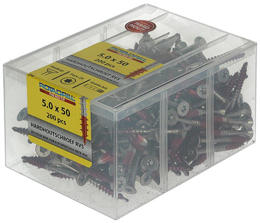 Rotadrill 1040037 - hardhoutschroef zelfb.sppls.rvs t25 5.0x50mm (200) | 4 stuks