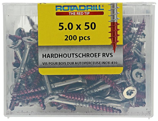 Rotadrill 1040037 - hardhoutschroef zelfb.sppls.rvs t25 5.0x50mm (200) | 4 stuks