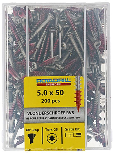 Rotadrill 1040042 - terrasschroef zelfb.sppls.rvs t25 5.0x50mm (200) | 4 stuks