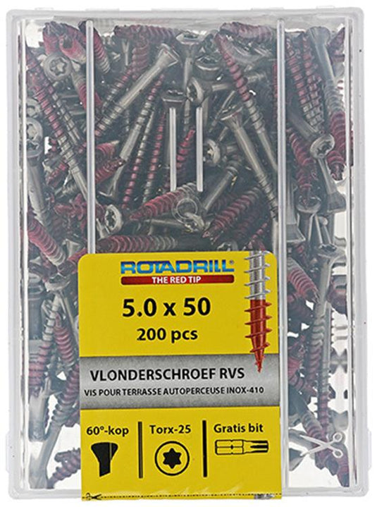 Rotadrill 1040042 - terrasschroef zelfb.sppls.rvs t25 5.0x50mm (200) | 4 stuks