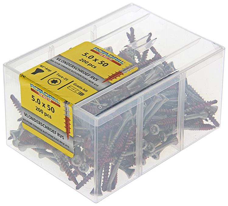 Load image into Gallery viewer, Rotadrill 1040042 - terrasschroef zelfb.sppls.rvs t25 5.0x50mm (200) | 4 stuks
