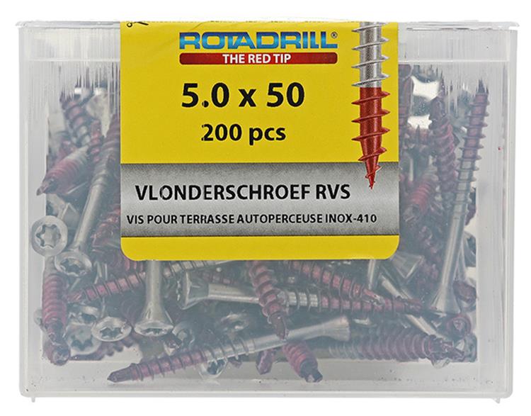 Load image into Gallery viewer, Rotadrill 1040042 - terrasschroef zelfb.sppls.rvs t25 5.0x50mm (200) | 4 stuks
