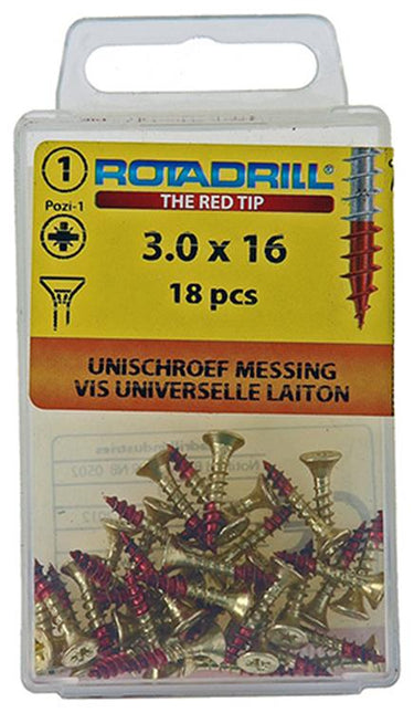Rotadrill 1039886 - universeelschroef messing vk pzd 3,0x16mm (18) | 6 stuks