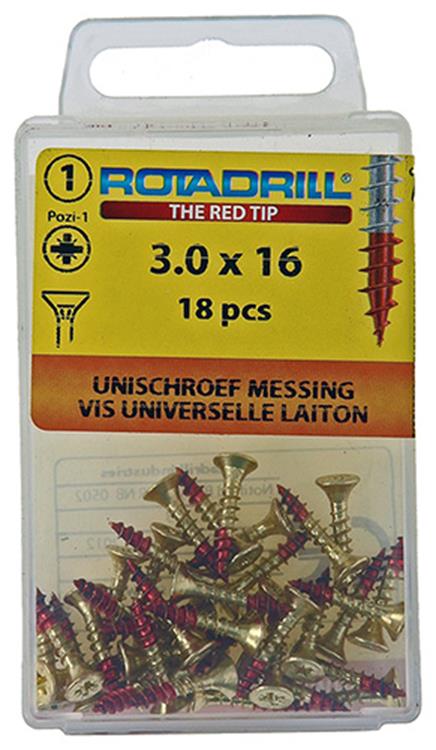 Rotadrill 1039886 - universeelschroef messing vk pzd 3,0x16mm (18) | 6 stuks